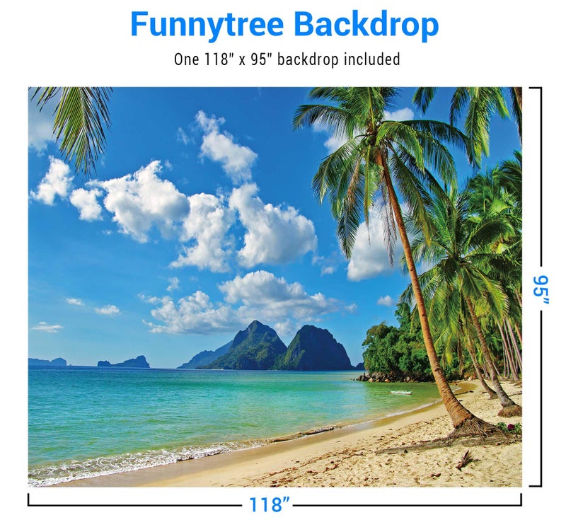 Funnytree 10x8ft Summer Tropical Beach Backdrop Seaside Island Palm Trees Photography Background Blue Sea Sky Luau Themed Party Decorations Photo Booth Studio Props - Image 3